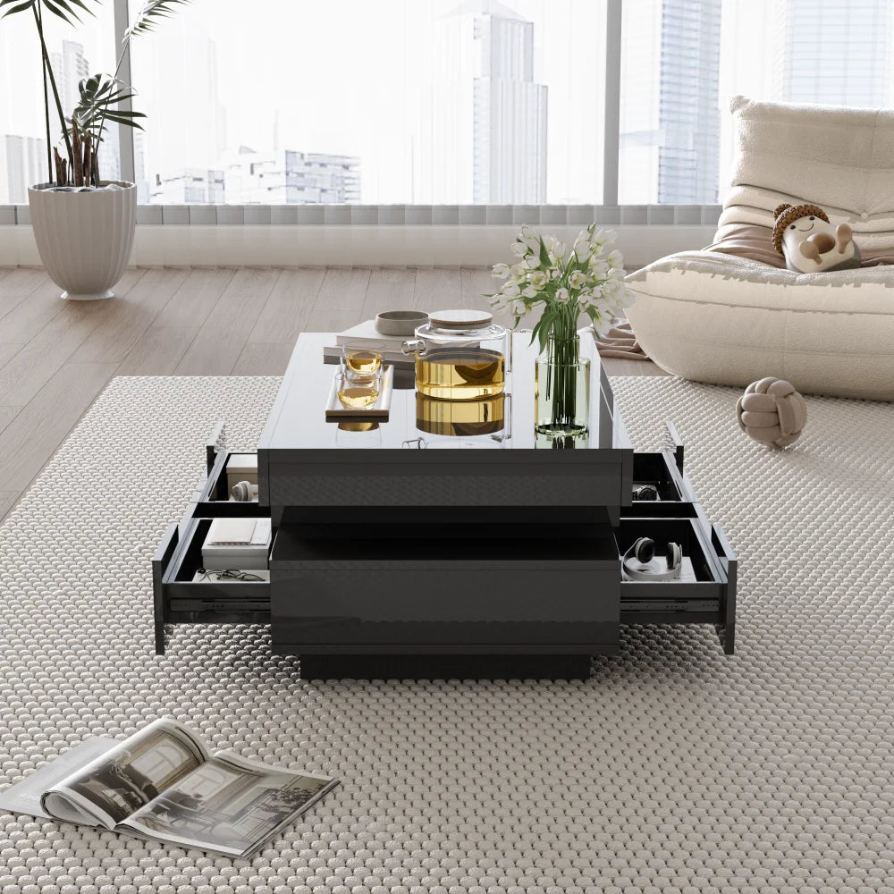 Table basse rectangulaire laquée avec tiroir et LED -