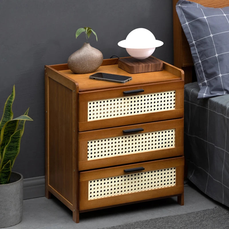 Table de nuit rangement rétro de couleur marron -