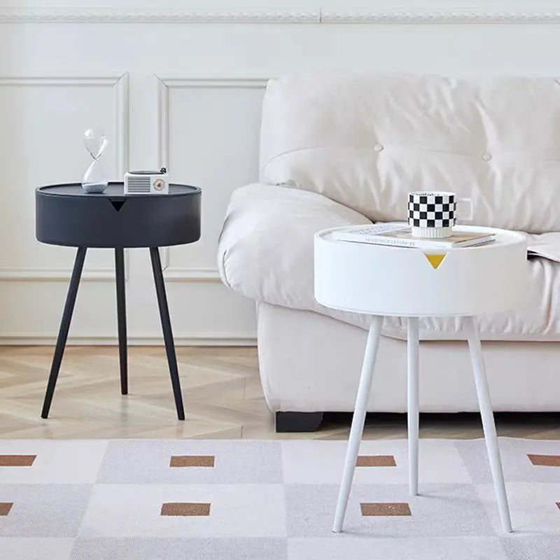 Table de chevet ronde d'appoint avec rangement -