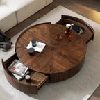 Table basse bois flottant ronde avec tiroirs sur le coté -