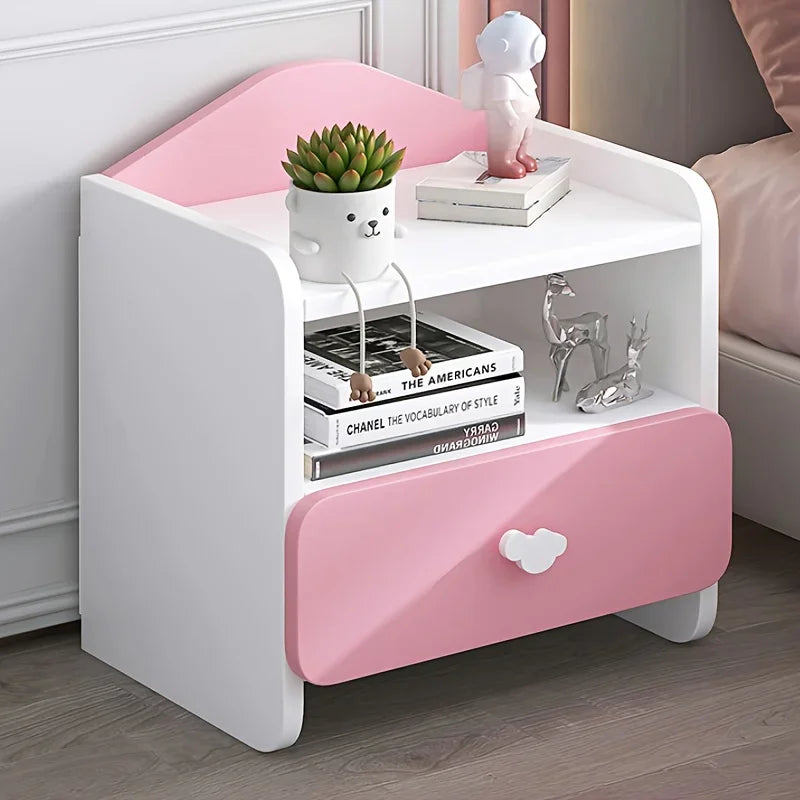 Table de chevet moderne à double tiroir pour enfant - Rose
