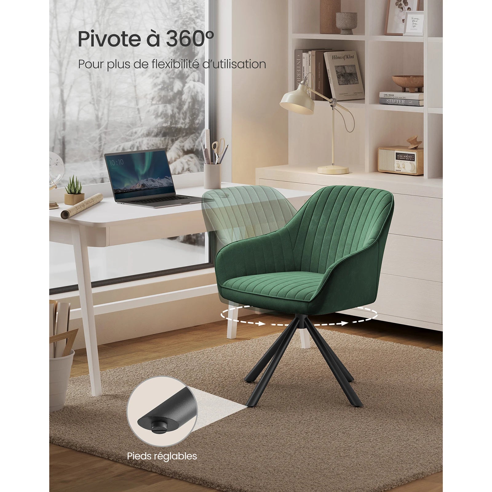 Chaise salle à manger vert en velours 1 pièces -