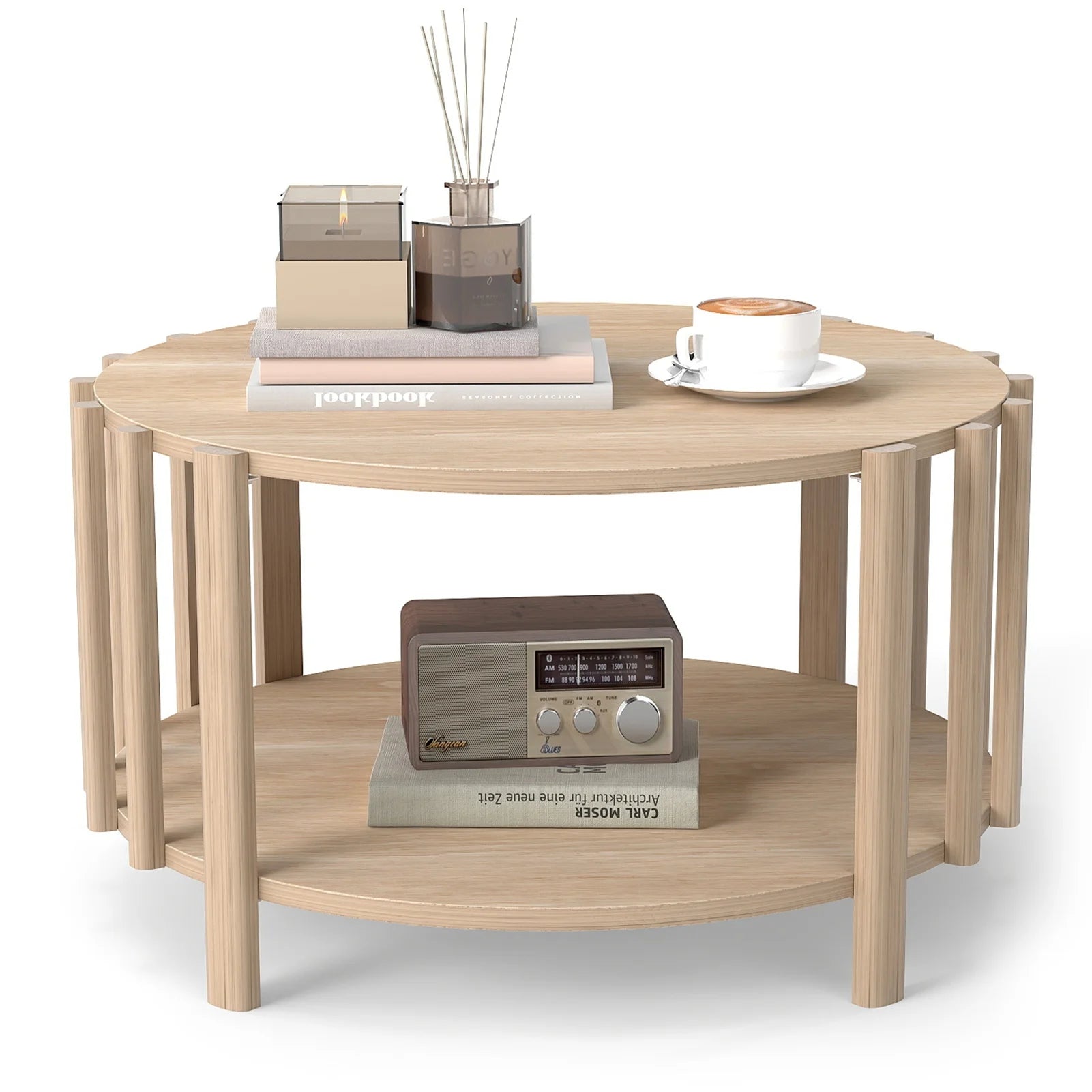 Table basse ronde avec rangement minimaliste - Table basse