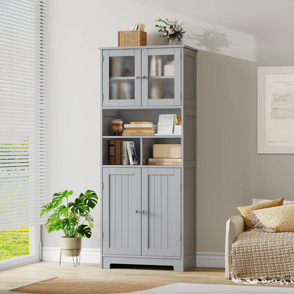 Meuble de rangement de style armoire de cuisine haute en bois - Gris Meuble de rangement