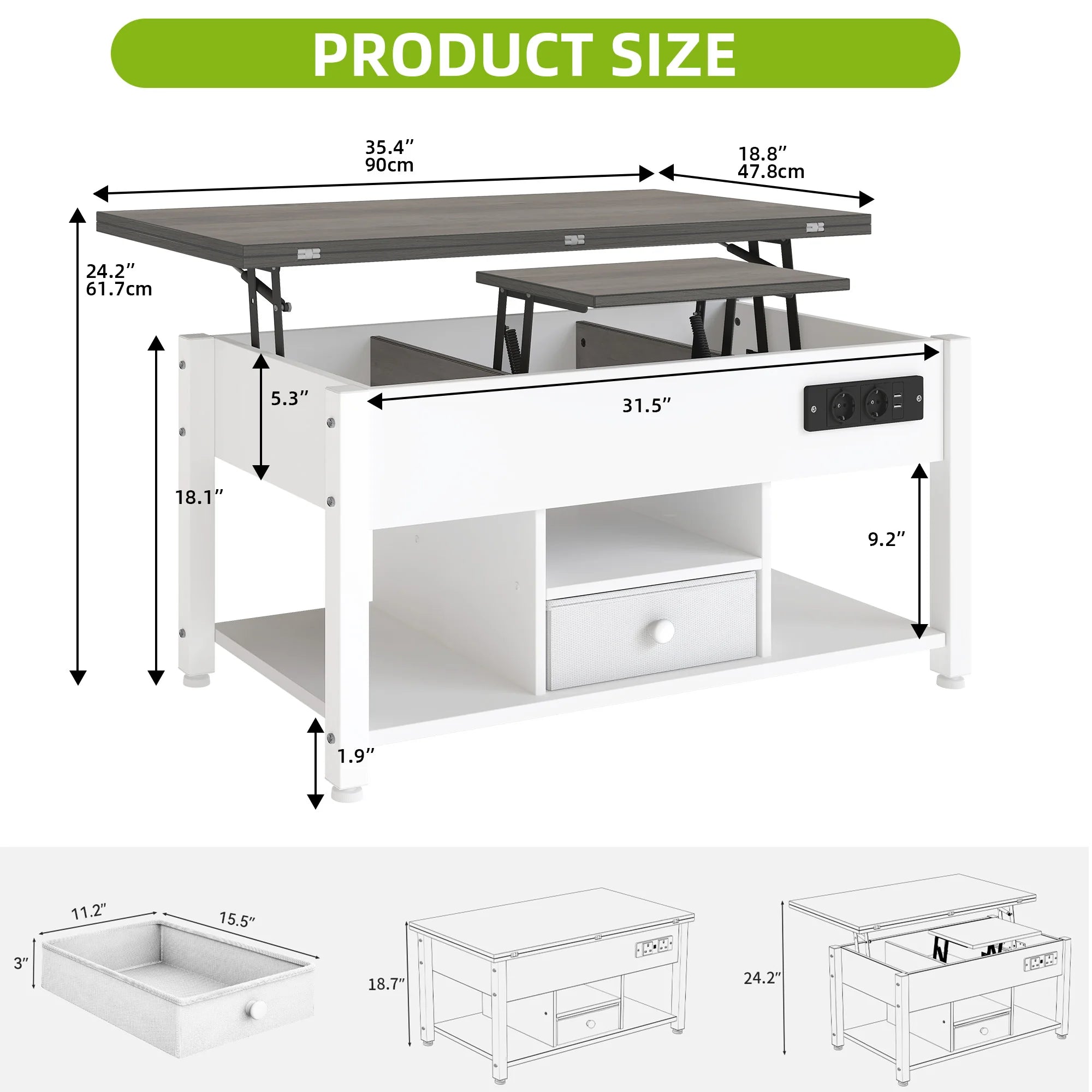 Table basse grise et blanche 4 en 1 transformable -