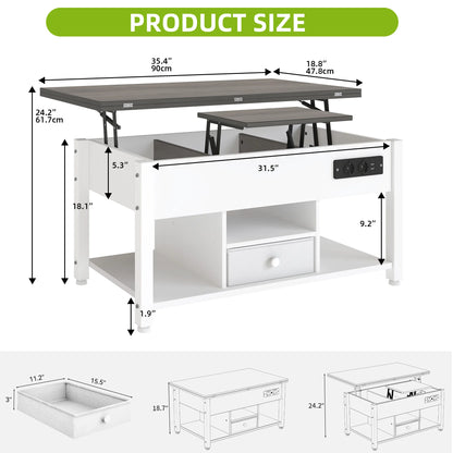 Table basse grise et blanche 4 en 1 transformable -