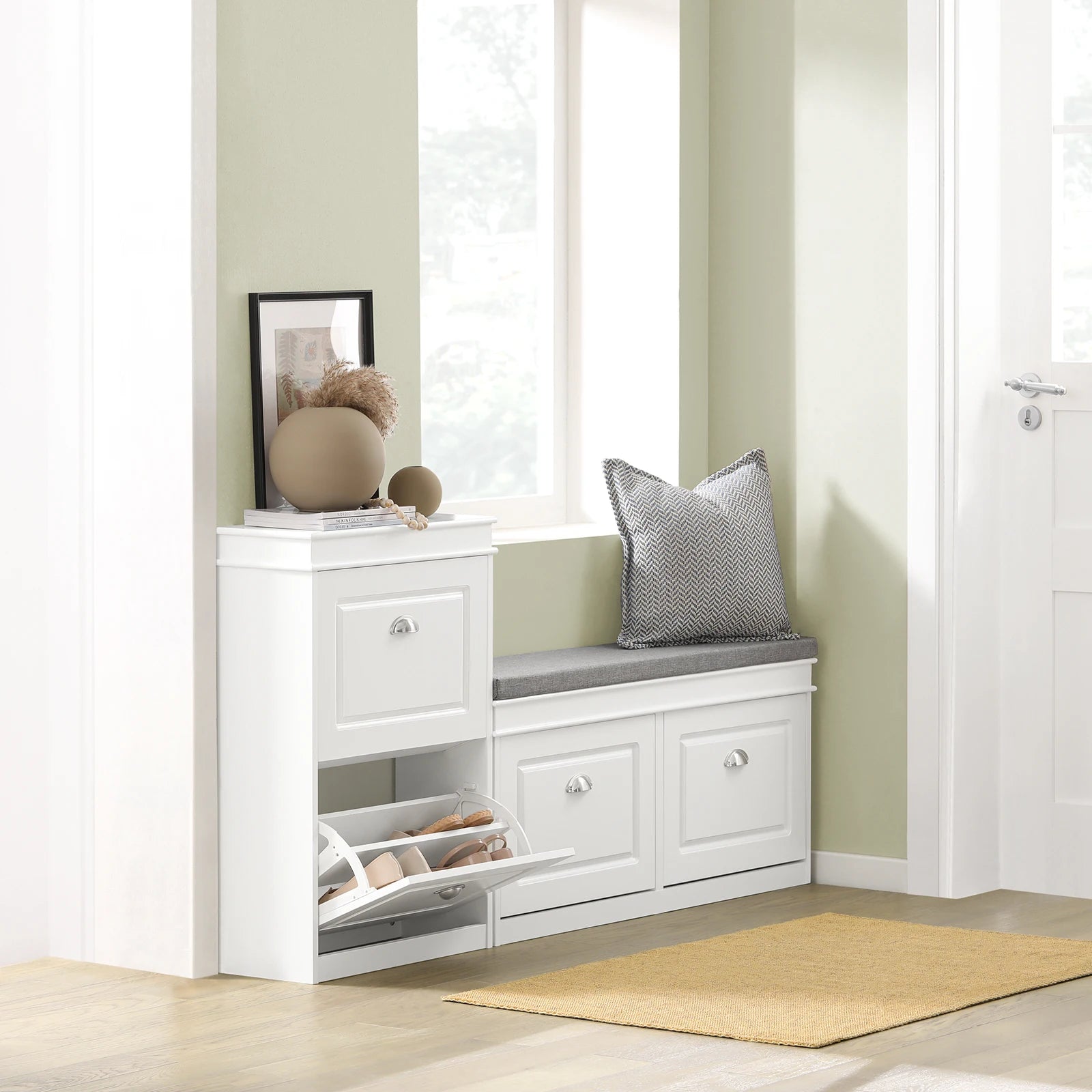 Meuble à chaussures 2 étages à rabats avec rangements -