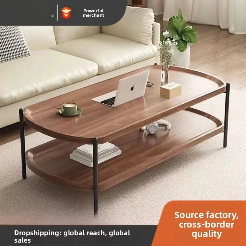 Table basse bois foncé à doubles plateaux -