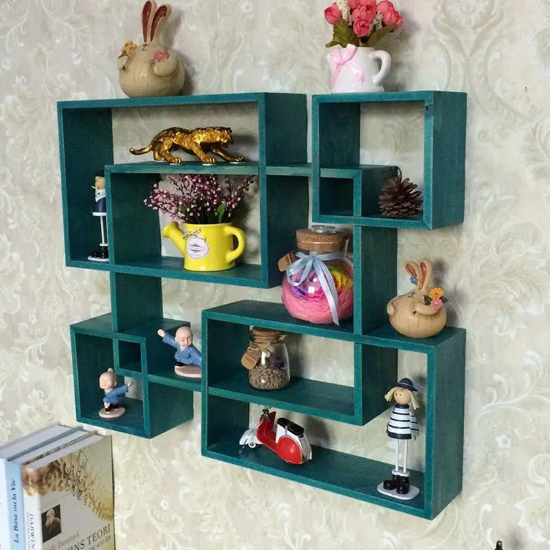 étagère murale en bois ancien à multi compartiments -