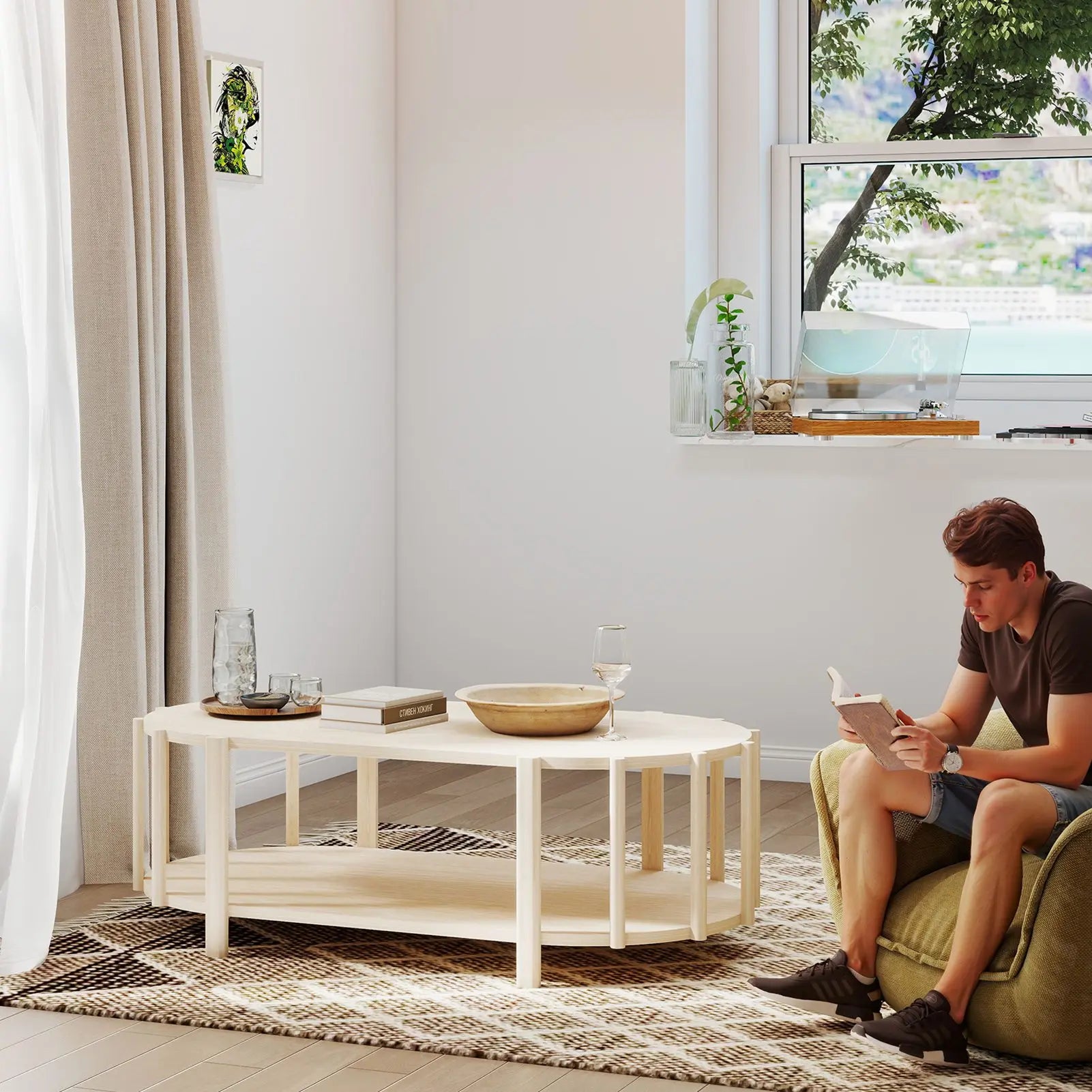 Table basse bois double plateau -