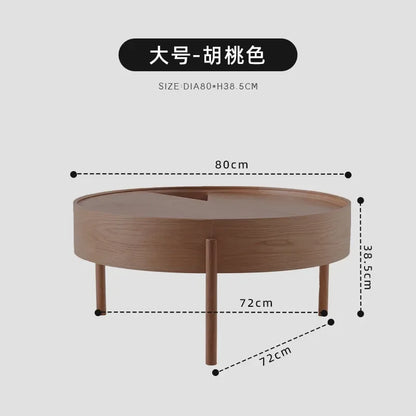 Table basse bois clair scandinave ronde avec rangement - Pèche L