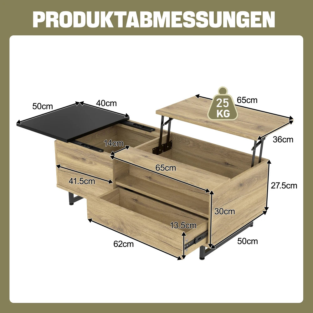 Table basse bois ronde et carré originale avec compartiments tiroirs -