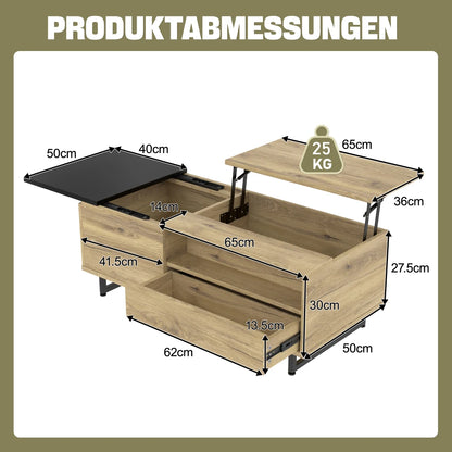 Table basse bois ronde et carré originale avec compartiments tiroirs -