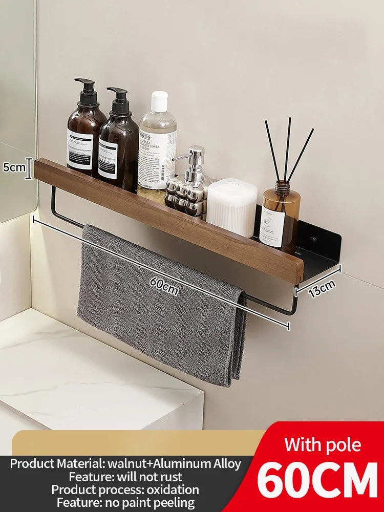étagère murale bois pour salle de bain, lavabo et WC - Noir 60cm bar