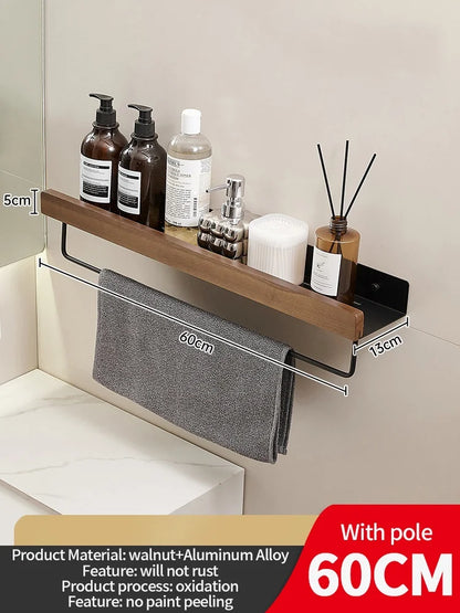 étagère murale bois pour salle de bain, lavabo et WC - Noir 60cm bar