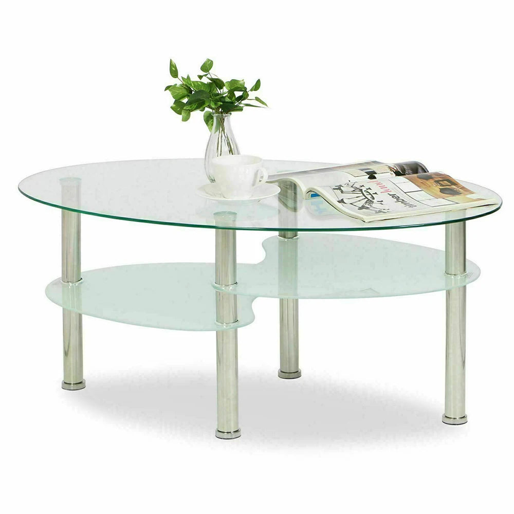 Table basse en verre à 3 niveaux minimaliste 90x50x45cm -