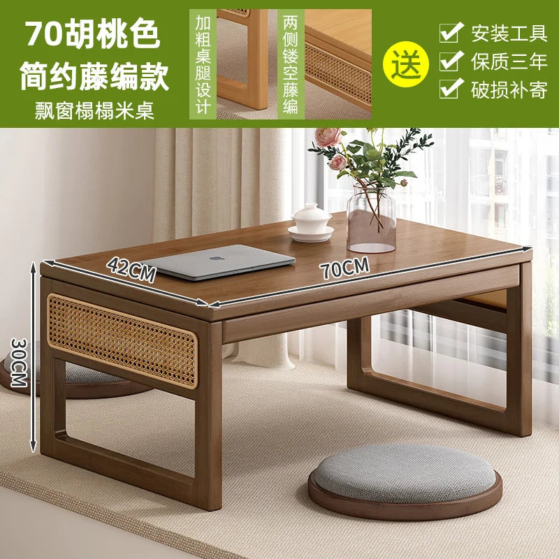 Table basse bureau japonais en bois naturel - 70 Noyer
