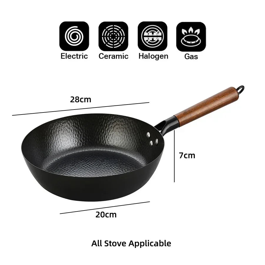 Poêle en fonte wok antiadhésif compatible avec le gaz et l'induction - 28cm