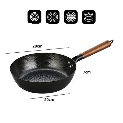 Poêle en fonte wok antiadhésif compatible avec le gaz et l'induction - 28cm