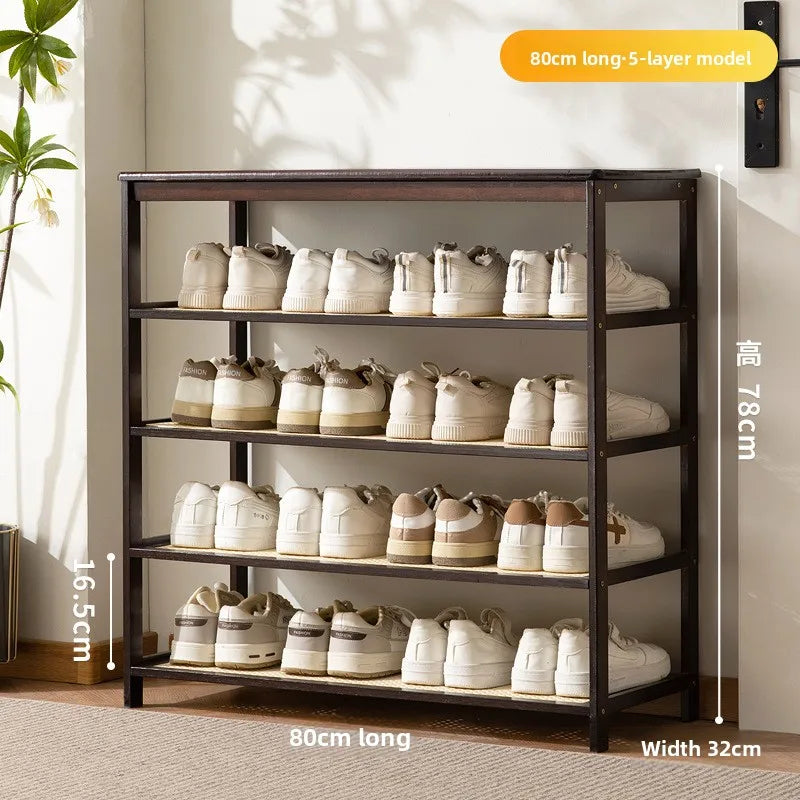 Meuble à chaussure bas d'entrée en bois massif - 5 étages-80cm