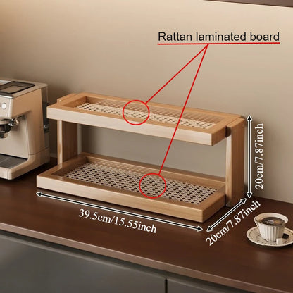 Étagère café retro d'angle en bois massif - Café 2 couches