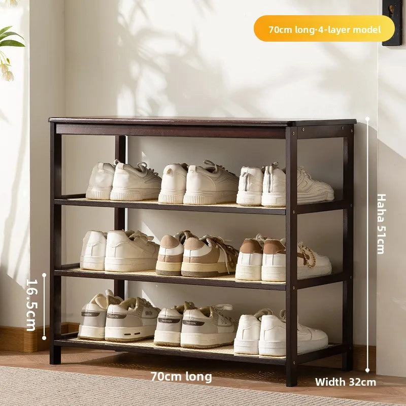 Meuble à chaussure bas d'entrée en bois massif - 4 étages-70cm