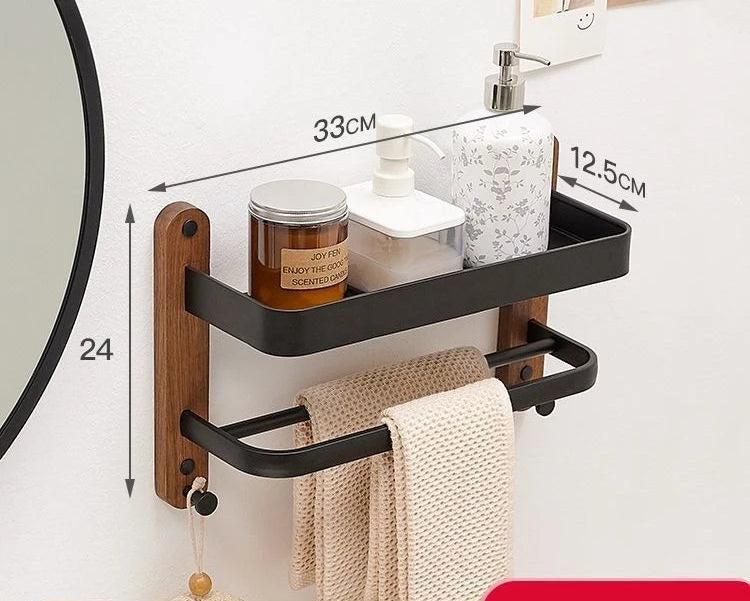 Étagère salle de bain de luxe en bois noyer - Noir 33CM