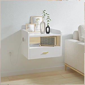 Table de nuit à un tiroir avec une bande lumineuse - Table de nuit 1pcs Blanc