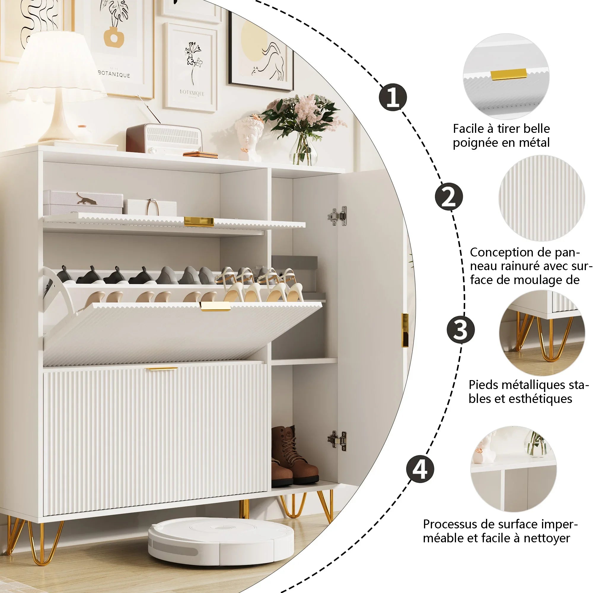 Meuble à chaussure dispositif anti basculement -