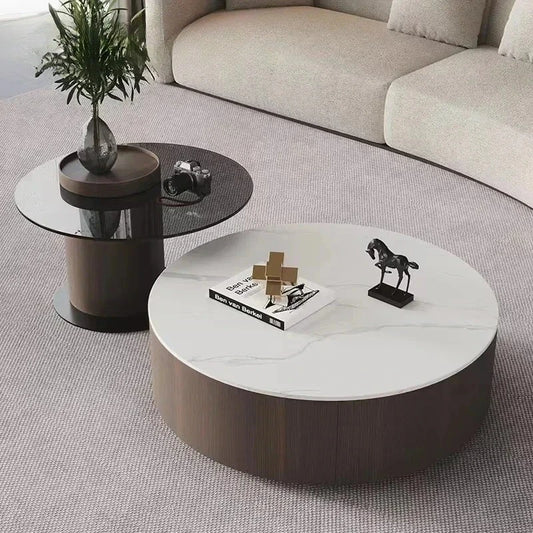 Table basse bois industriel ronde -