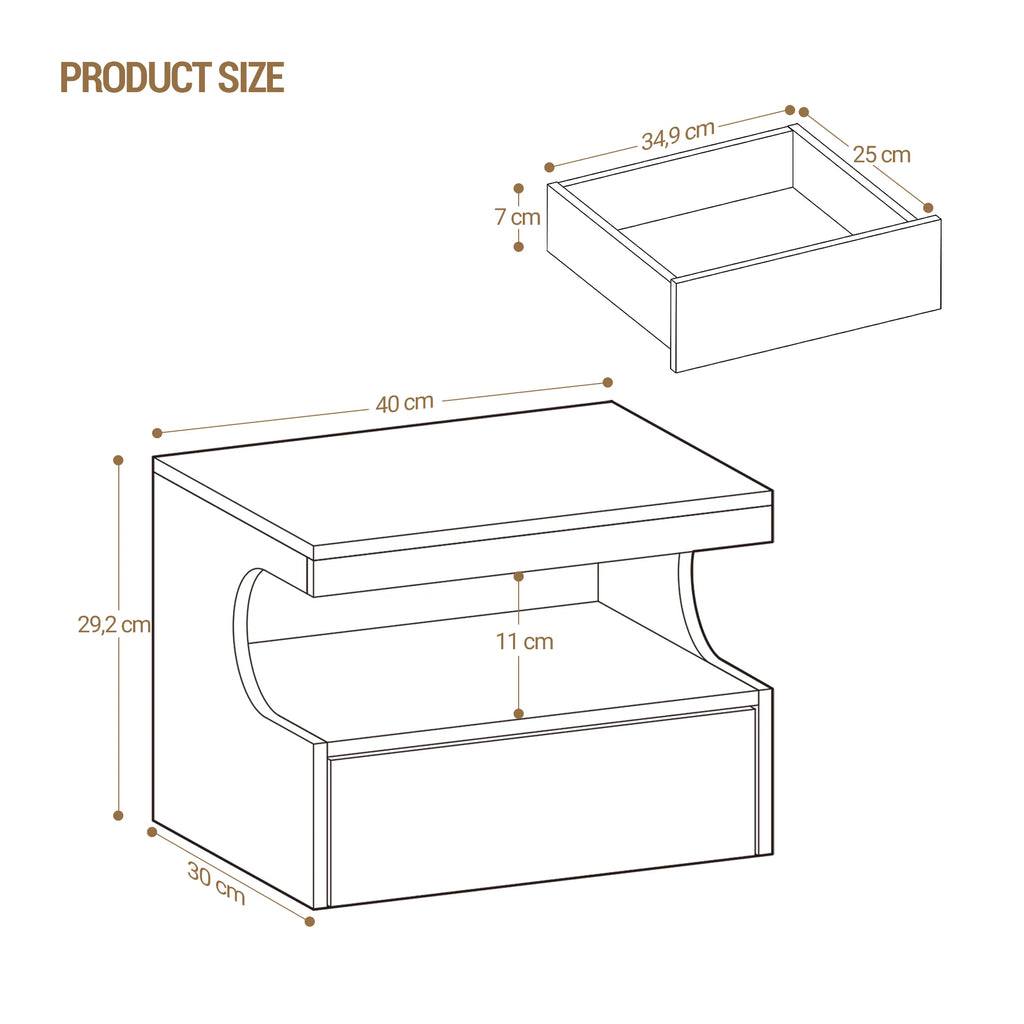 Table de nuit flottante blanche pour chambre - 1 pièce -