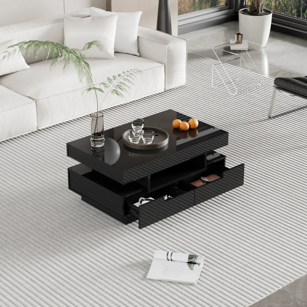 Table basse rectangulaire laquée avec tiroir et LED -