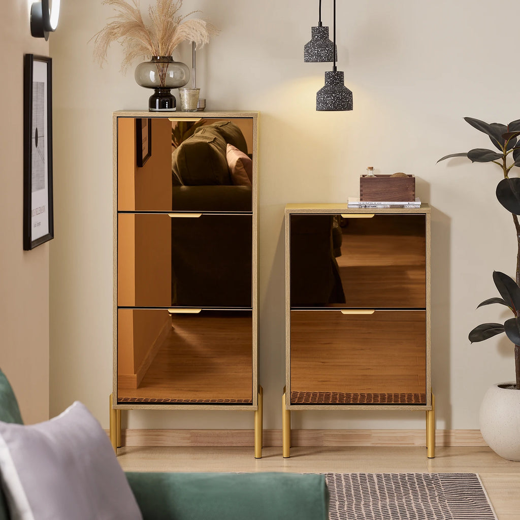 Meuble chaussure doré à 3 rabats -