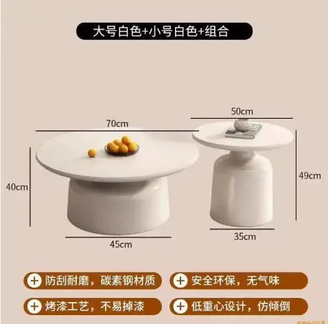 Table basse ronde 2 en 1 de style nordique noyer - A set-C