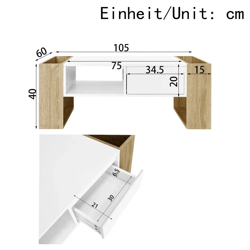 Table basse blanc scandinave 105 X 60 X 40 Cm -