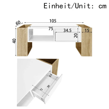 Table basse blanc scandinave 105 X 60 X 40 Cm -