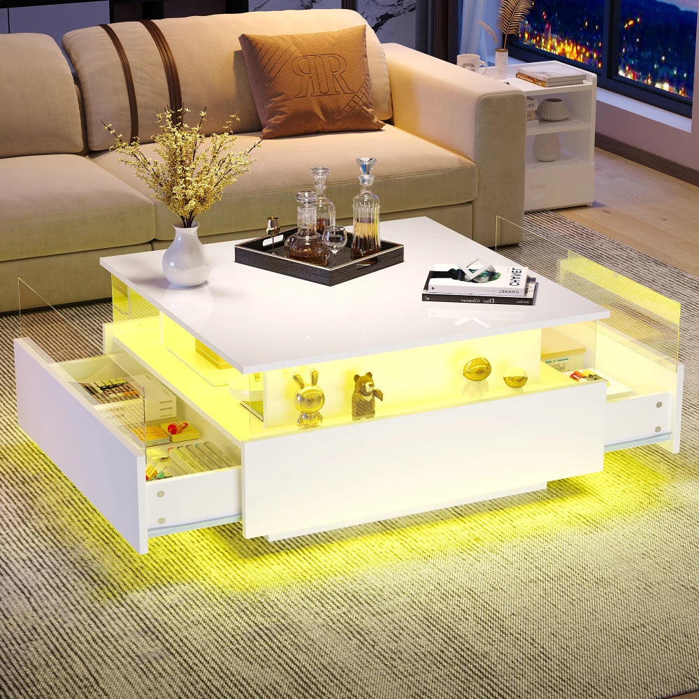 Table basse design moderne avec led 70*70*41cm - Table basse Blanc