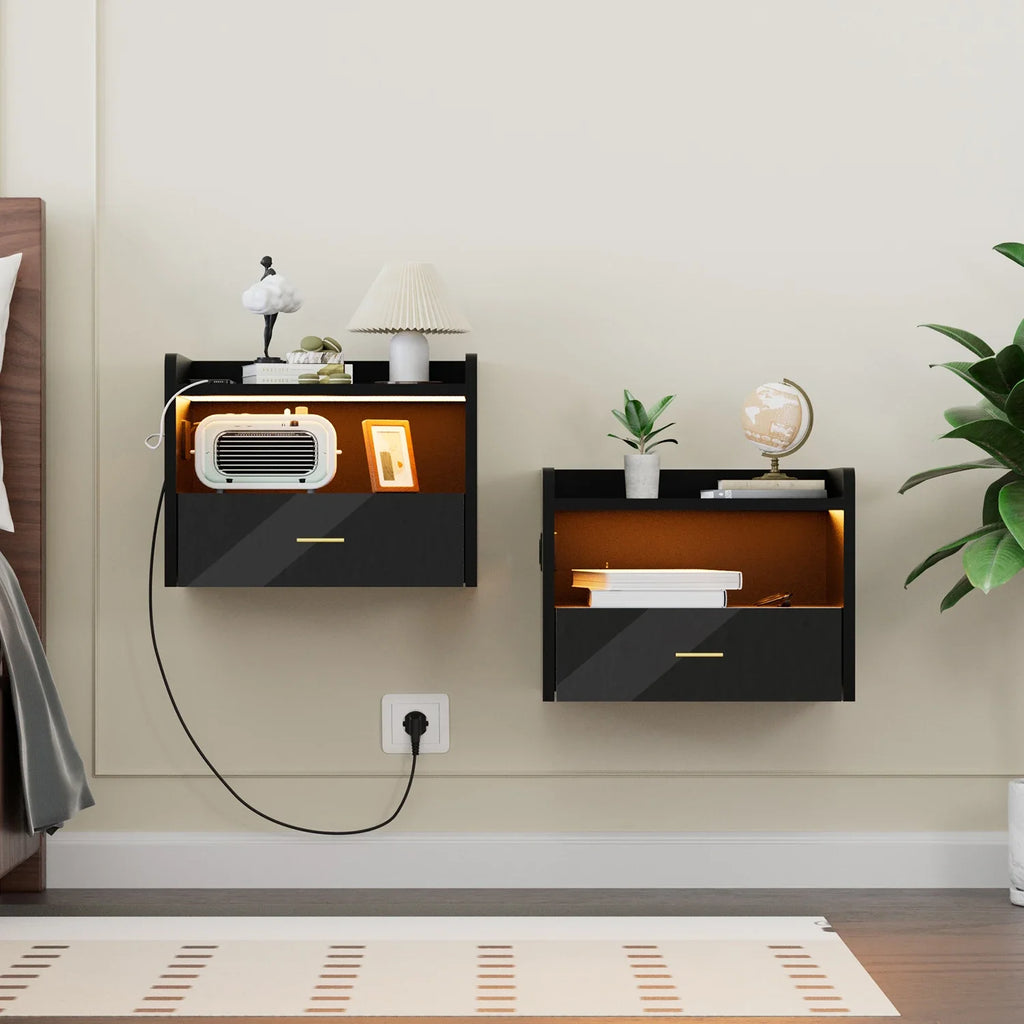 Table de chevet suspendu design flottante en option noir /blanc - 2 PCS Noir Table de chevet