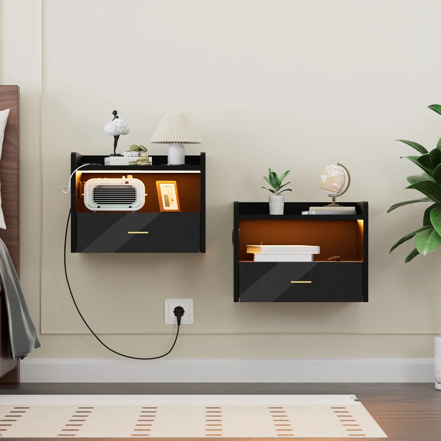 Table de chevet suspendu design flottante en option noir /blanc - 2 PCS Noir Table de chevet