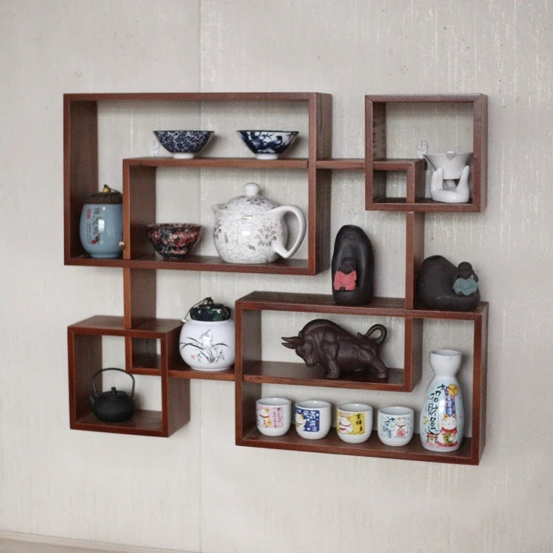 étagère murale en bois ancien à multi compartiments -