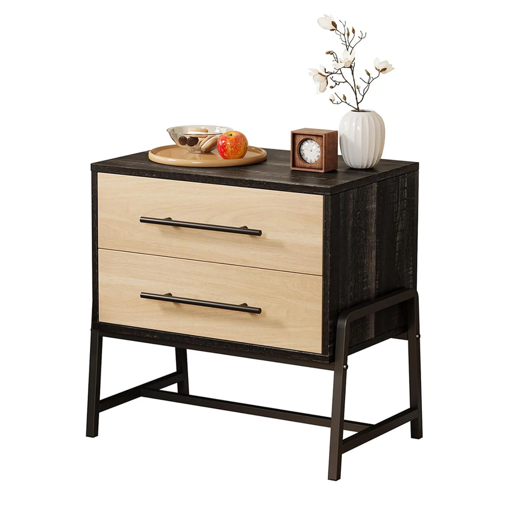 Table de chevet style campagnard 2 tiroirs - Marron Table de chevet