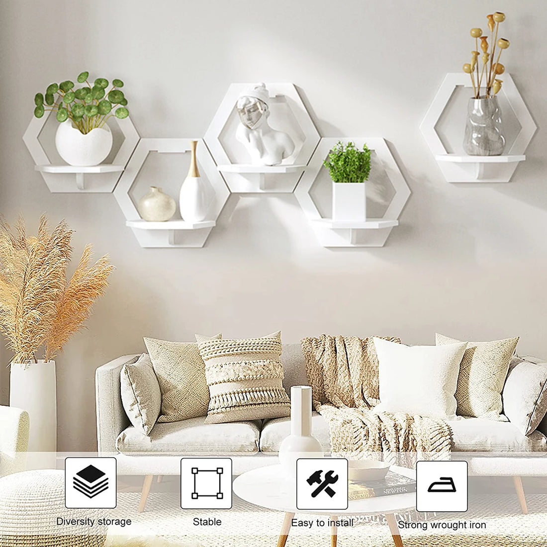 étagère murale flottante hexagonale 3 à 15Pcs -