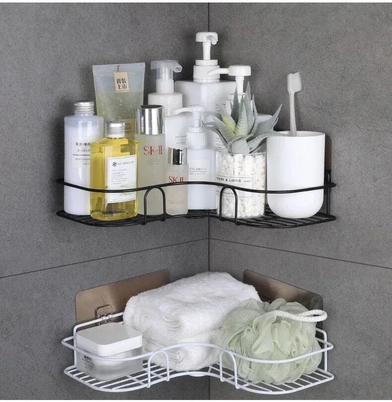 Étagère salle de bain inox d'angle pour douche -