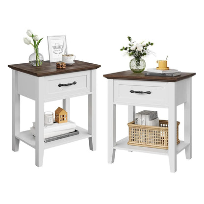Table de chevet ancien 1 tiroir - Blanc-2pcs Table de chevet