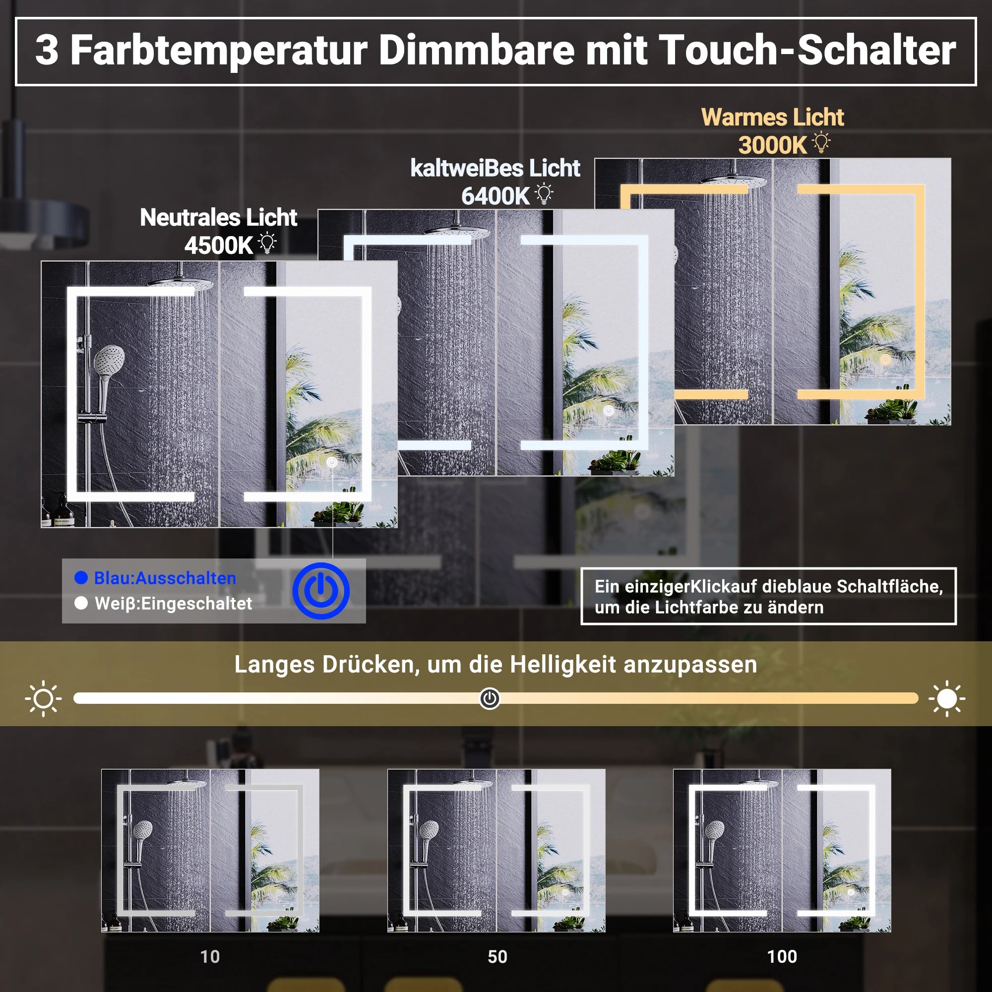 Meuble salle de bain miroir et interrupteur tactile moderne -