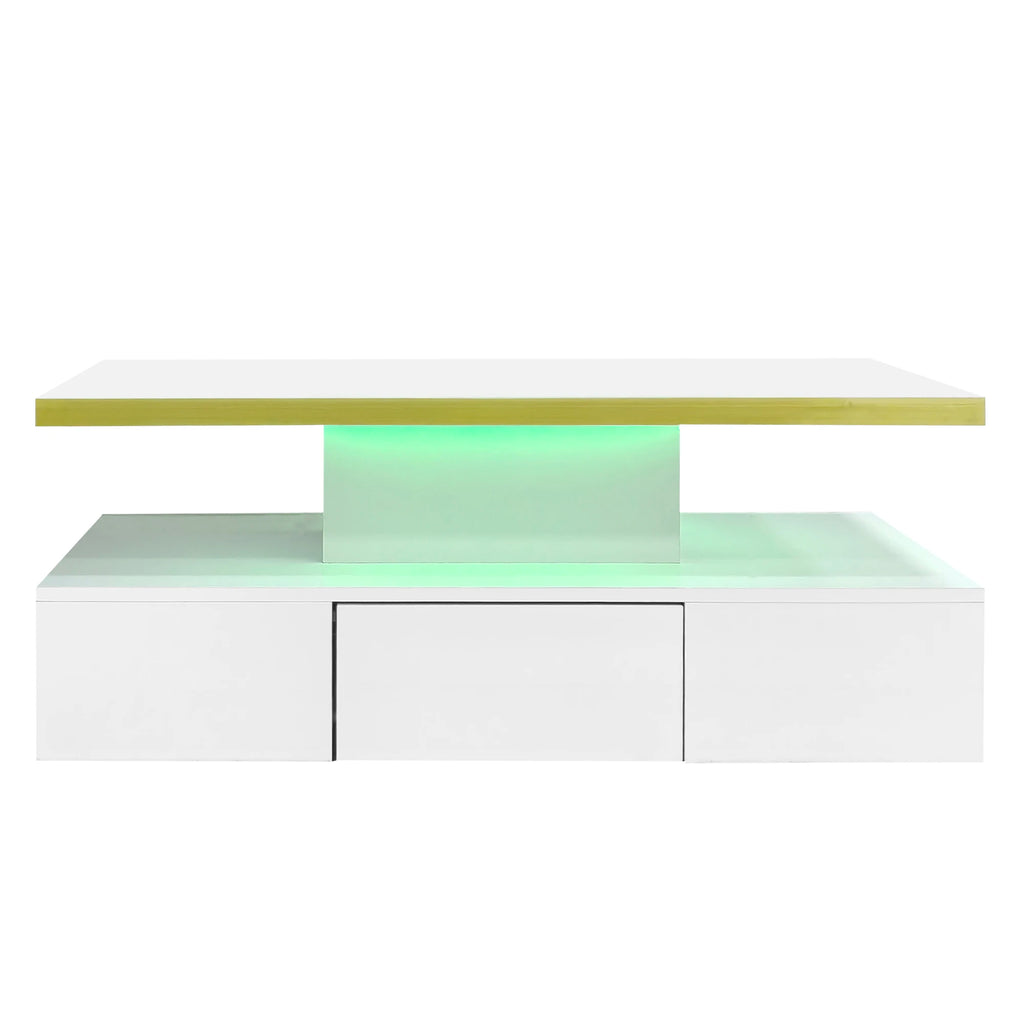 Table basse rectangulaire moderne et brillante avec éclairage LED -