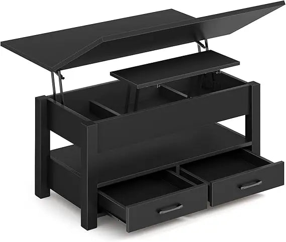 Table basse bois avec deux rangements tiroirs - Noir Table basse