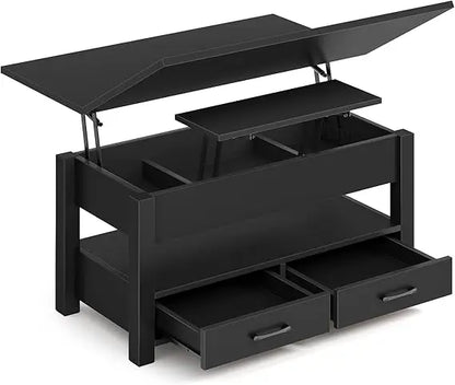 Table basse bois avec deux rangements tiroirs - Noir Table basse