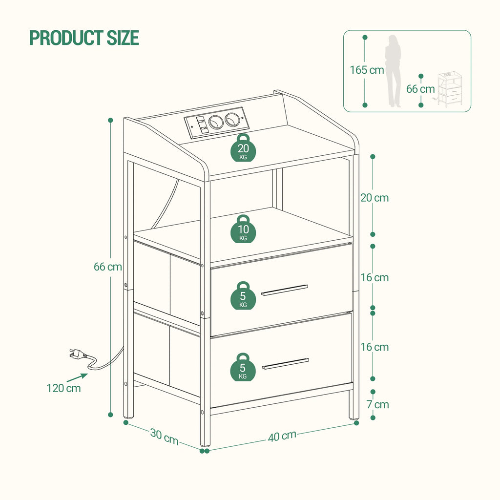 Petit table de chevet avec LED - lot de 2 ensembles -