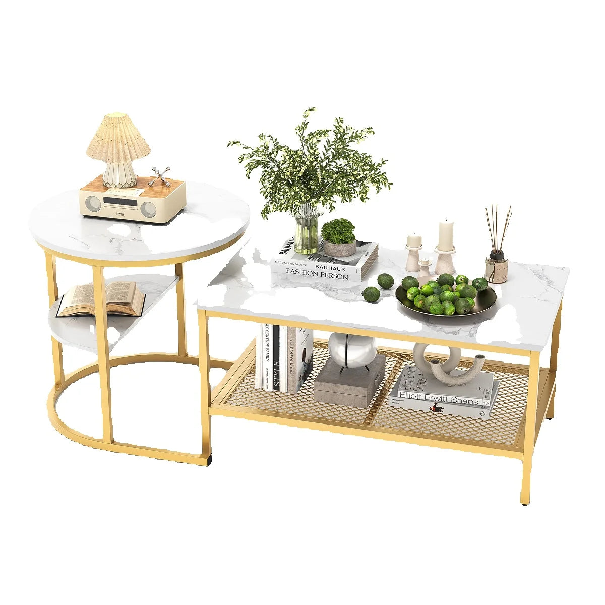 Table basse double de luxe, un set de deux table - Gold Table basse